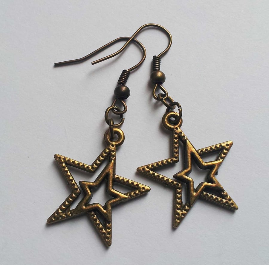 Bronze Star Drop Dangle Celestial Earrings