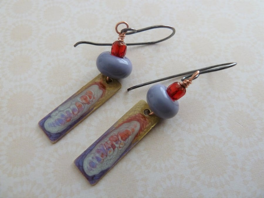 handmade purple and red lampwork earrings