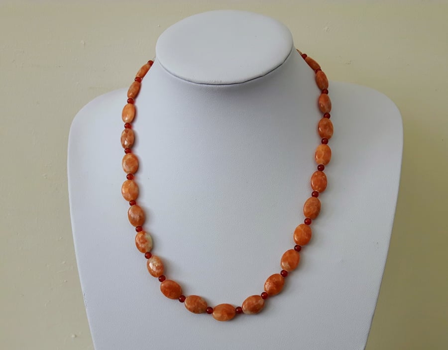 Orange Gemstone Necklace with Calcite, Carnelian and Sterling Silver