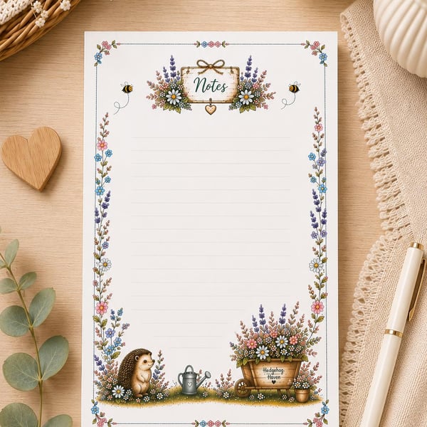 Hedgehog Haven Hedgehog Notepad - Lined Writing Pad - Shopping List Pad