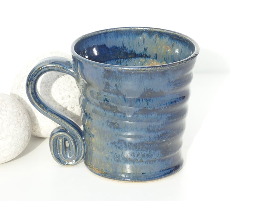 A Wonderful  Blue Stoneware  Mug  Ceramic Pottery Coffee Tea 