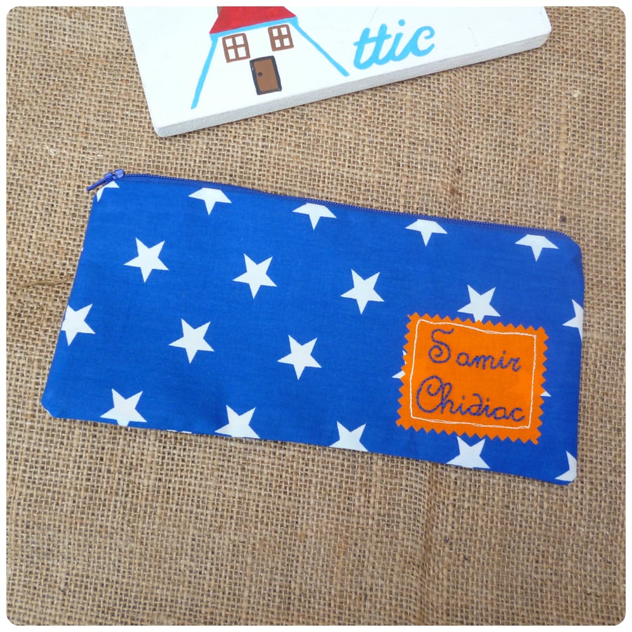 Personalised Blue Stars Pencil Case (SKU00427)