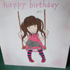 Gorjuss pink little girl birthday card