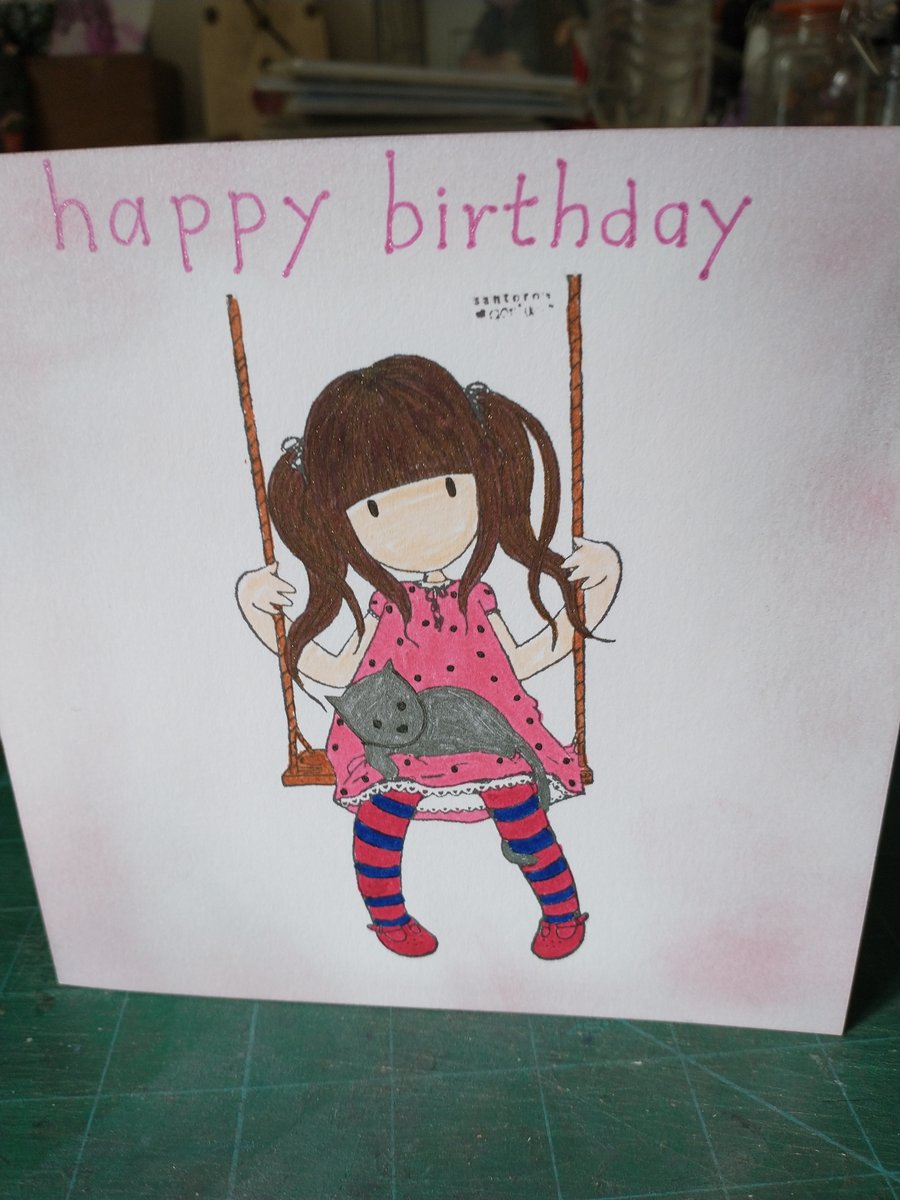 Gorjuss pink little girl birthday card