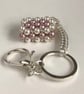 Cream & Pink Rectangle Crystal Pearl Handbag Charm, Chainmaille Chain & Keyring - Image 5