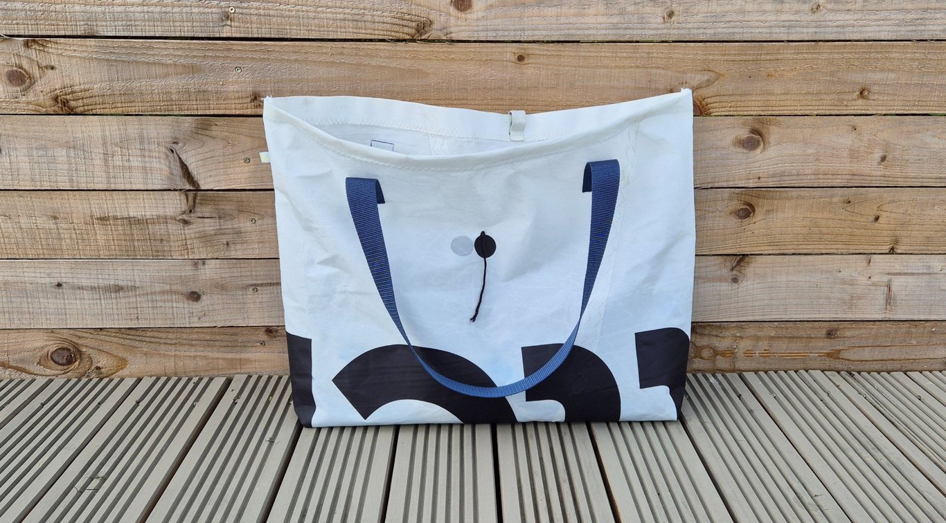 Large White Tote Bag made of upcycled Sailcloth - Beach Bag - Sail Bag - 