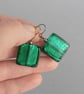 Big Teal Fused Glass Dangle Earrings - Large Emerald Green Square Drop Earrings - Image 3