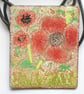 large oblong pendant on thong - poppies - Image 1