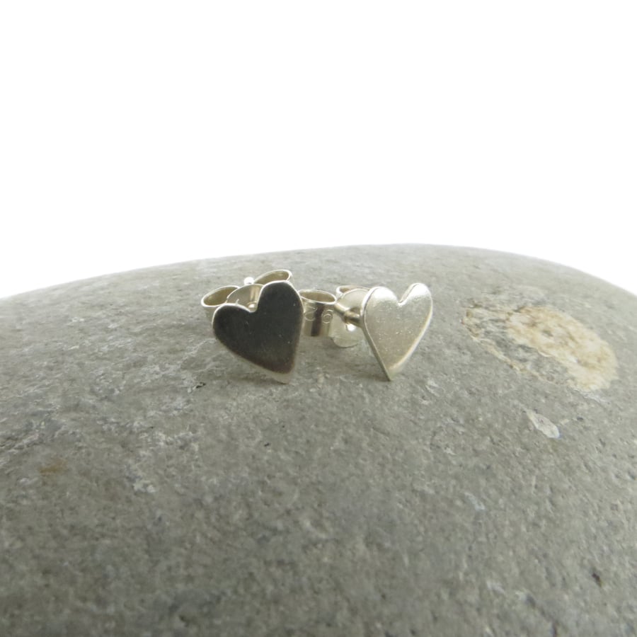 Tiny Heart Studs, Sterling Silver Earrings, Small Post Earrings, Valentine's Day