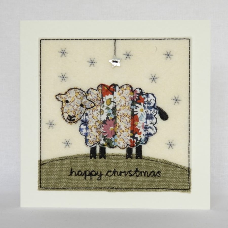 Liberty Christmas Card - Textile Sheep Christmas Card - Sheep Xmas Card