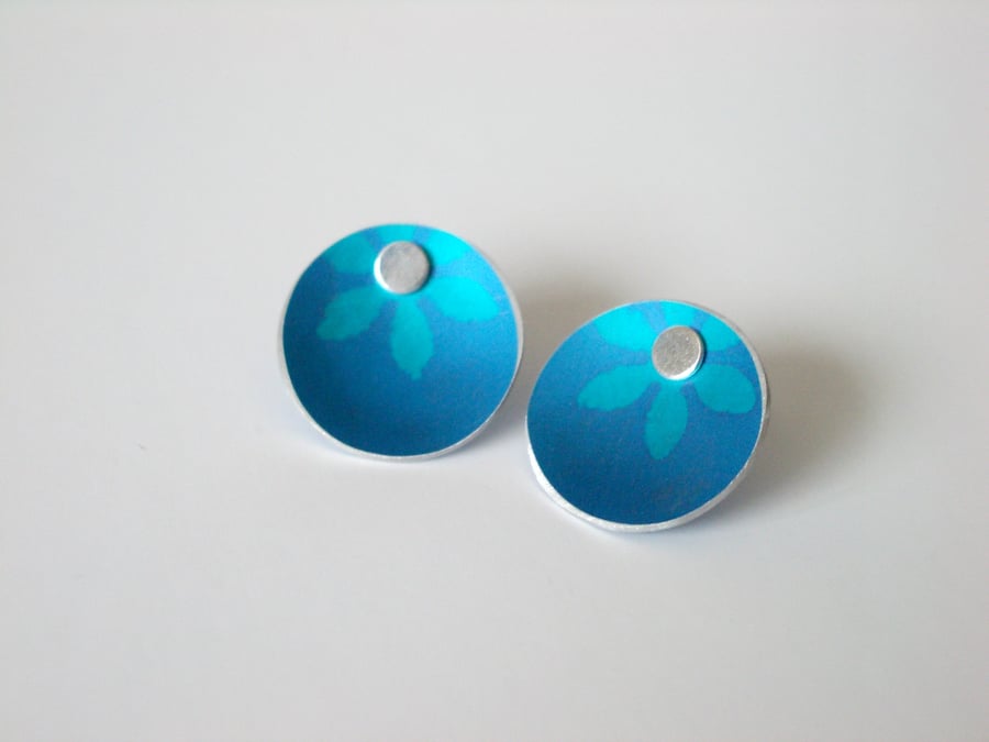 Blue flower earring studs