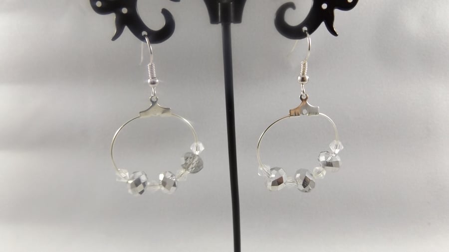 hoop silver crystal and moonstone earrings