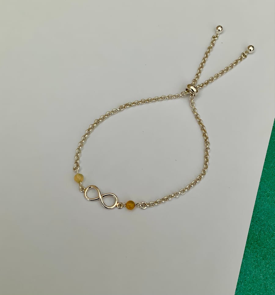 Sterling Silver Birthstone Infinity Slider Bracelet – Adjustable Gemstone Charm 