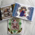 Set of 3 (Three) Beautiful Hand-Crafted Christmas Decoupage Greeting Cards (g)