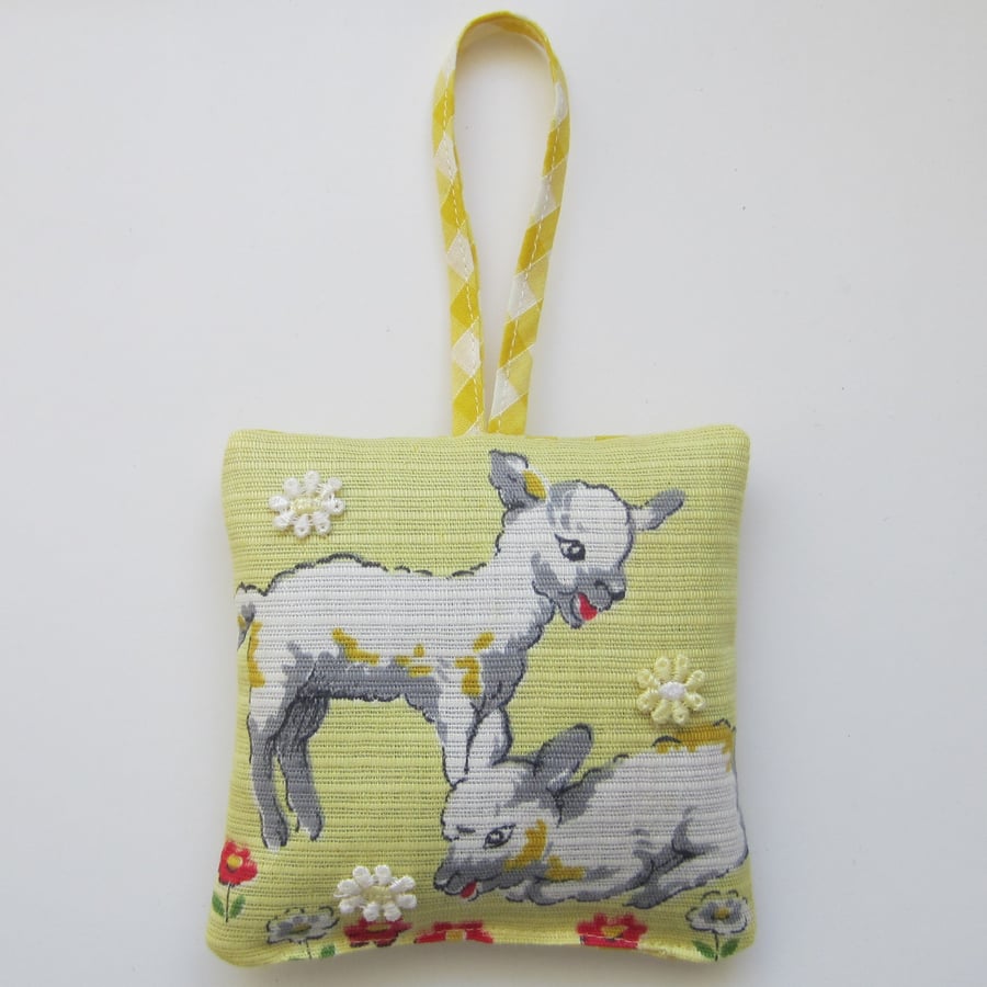 Vintage Easter Lamb Lavender Bag with Hanging Loop