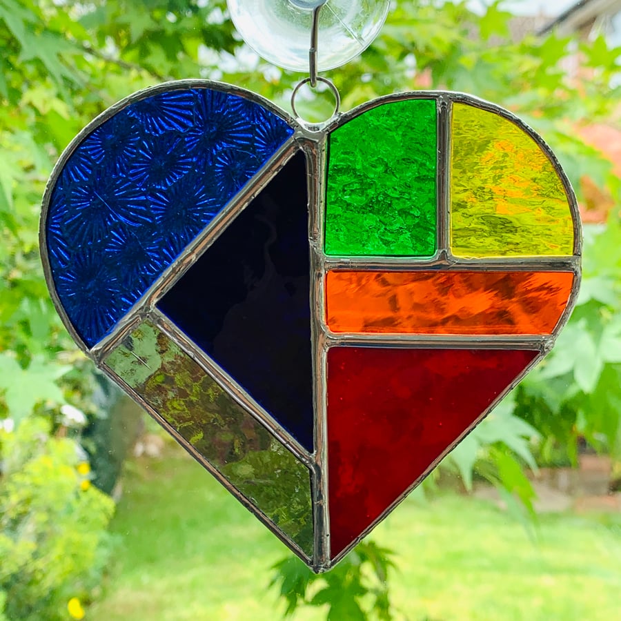 Stained Glass Heart Suncatcher - Multi Rainbow