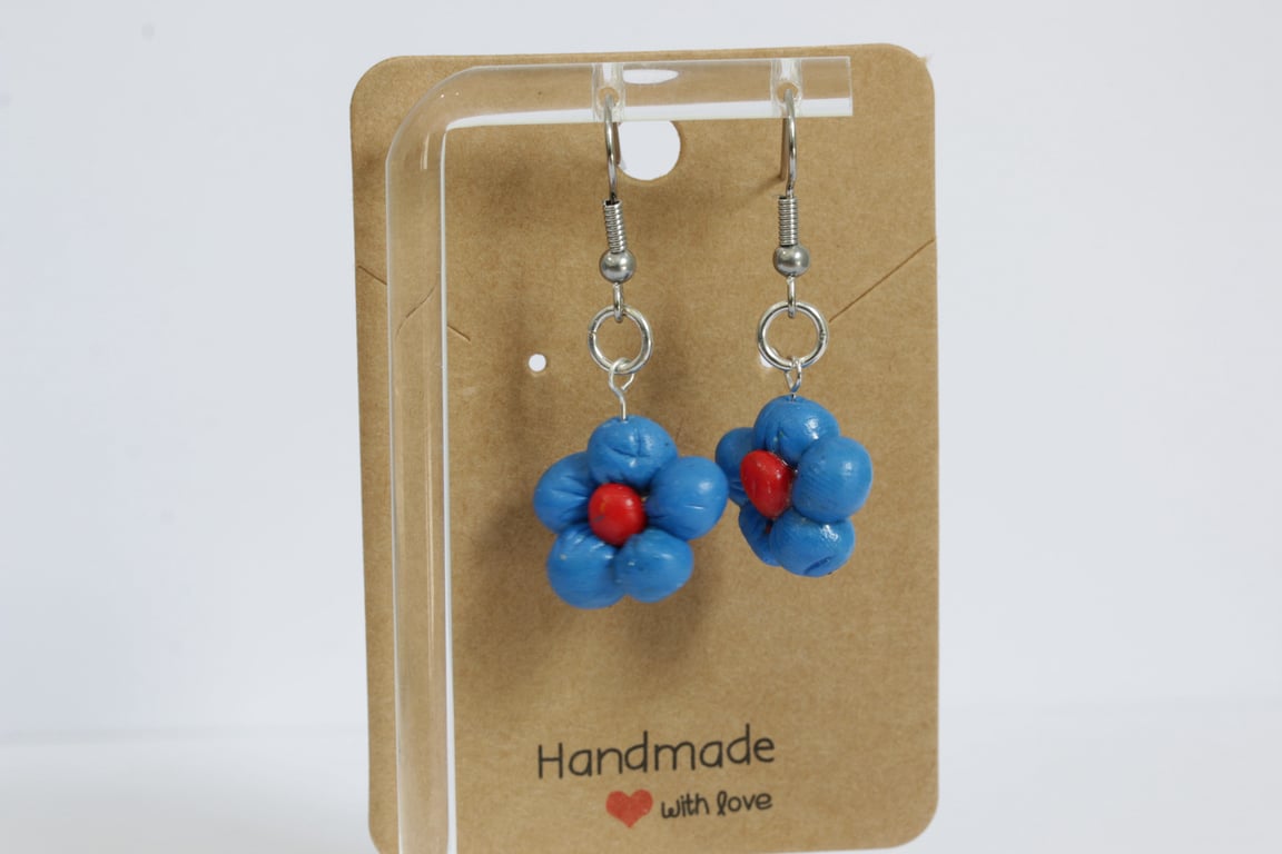 Handcrafted Blue Floral Dangle Earrings