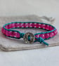 Turquoise leather and hot pink agate bracelet with button fastener  - Image 4