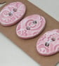 3 Medium Oval Shell Pink Brocade Pattern Ceramic Buttons - Image 4