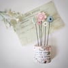 Clay and Button Flower Garden in a Floral Wood Block 'Enjoy the little things'