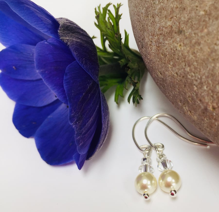 Sterling Silver Swarovski Pearl and Crystal Earrings