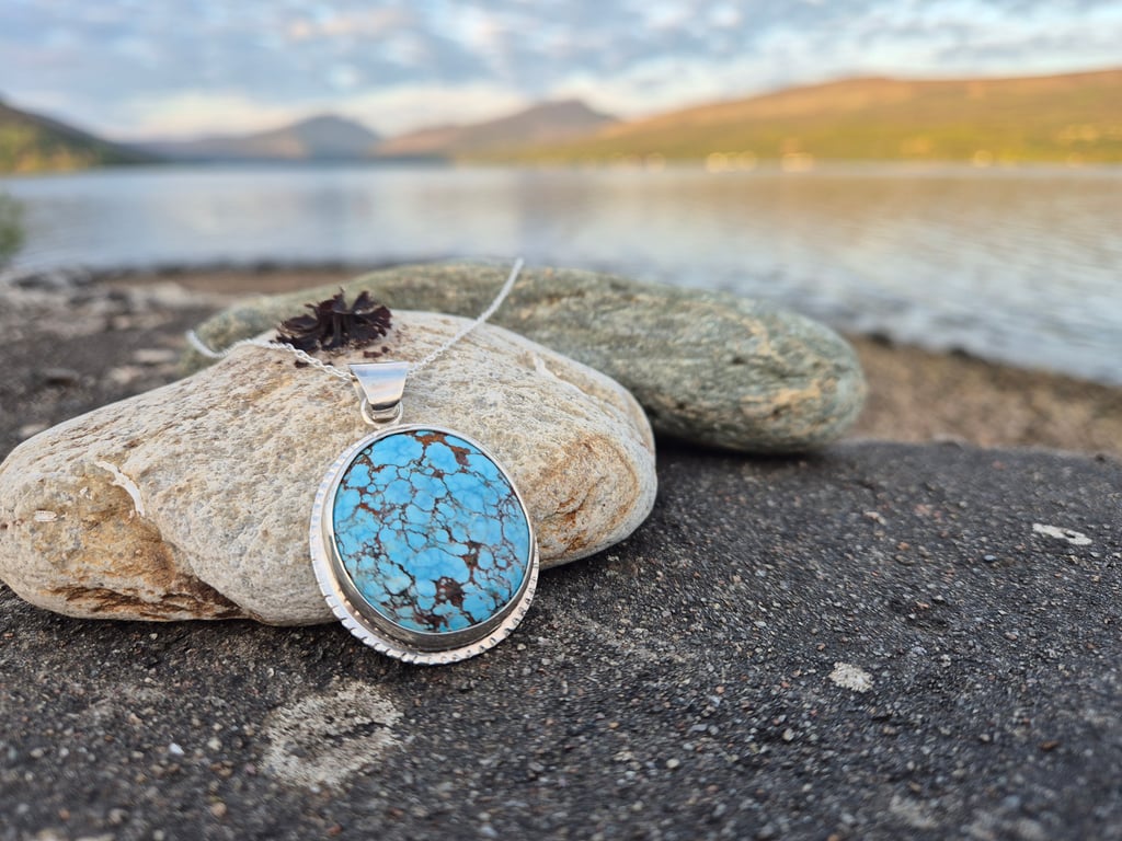 Silver and Hubei turquoise necklace 