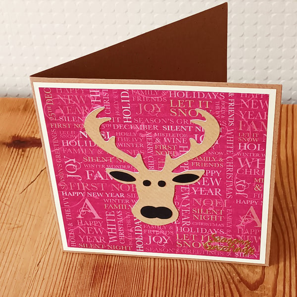 Stag Christmas Card – Festive Red