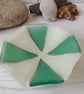 Octagonal White and Pale blue Fused glass trinket bowl or dip dish