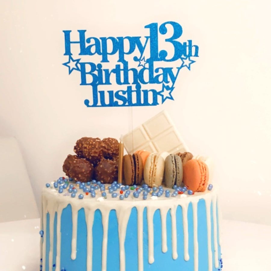 Happy Birthday Cake Topper, Custom Name and Age Cake Topper, 13th Cake Topper