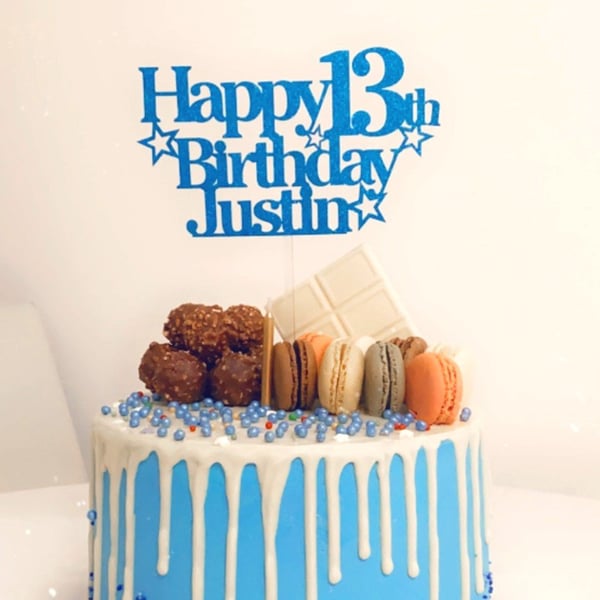 Happy Birthday Cake Topper, Custom Name and Age Cake Topper, 13th Cake Topper