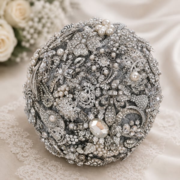 Silver Brooch Bridal Bouquet - Handmade Keepsake Wedding Bouquet