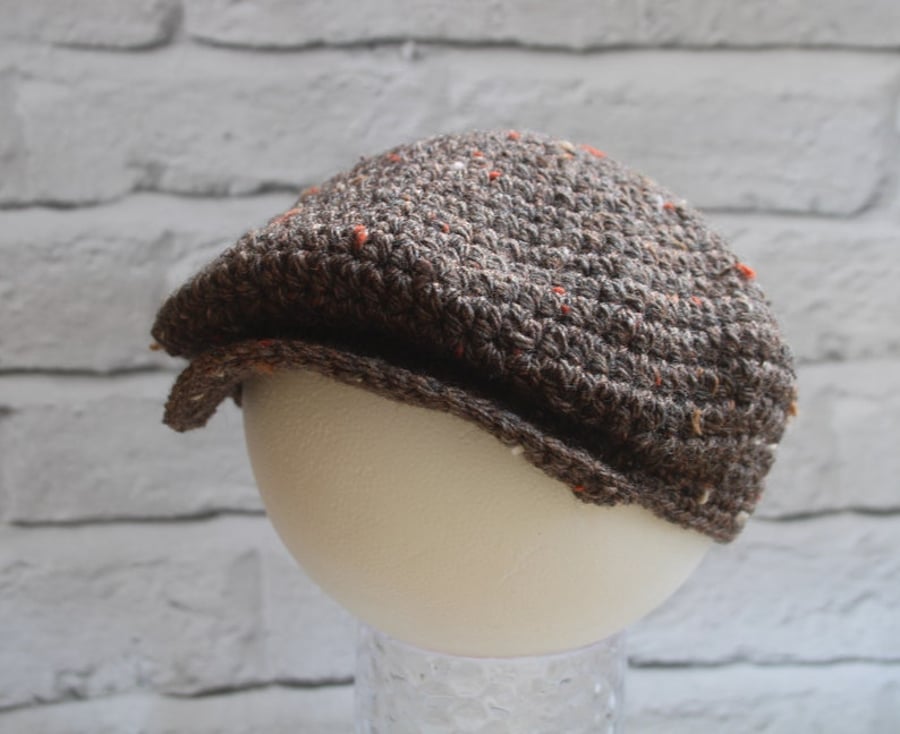 Newsboy Cap, Chestnut Brown Tweed, Sizes Baby - Toddler