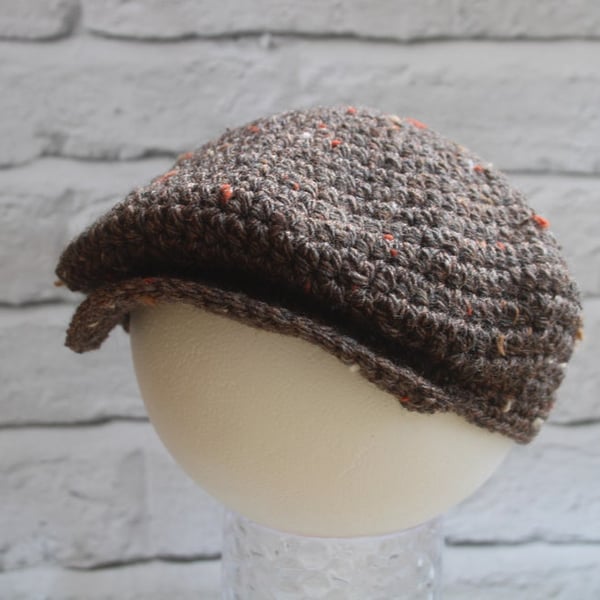 Newsboy Cap, Chestnut Brown Tweed, Sizes Baby - Toddler