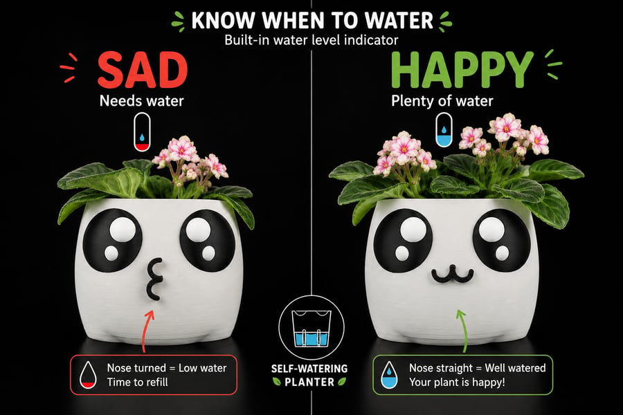 Bloop Face  Self-Watering Planter –i 3D Printed 