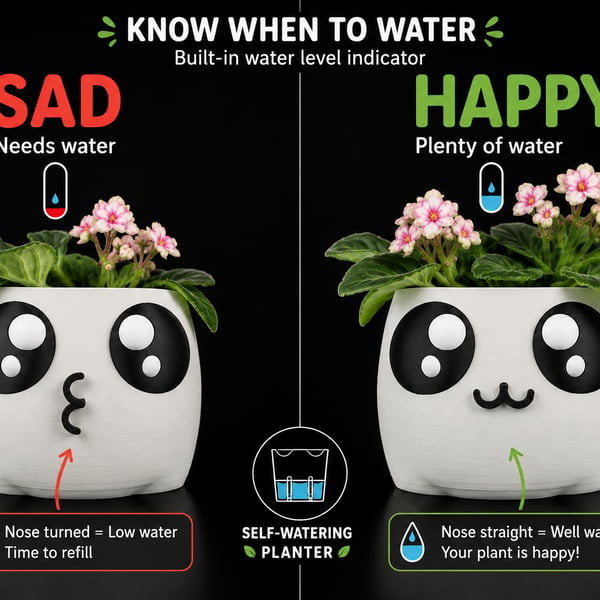 Bloop Face  Self-Watering Planter –i 3D Printed 