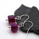 lampwork glass earrings, pink purple jewellery