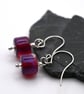 lampwork glass earrings, pink purple jewellery