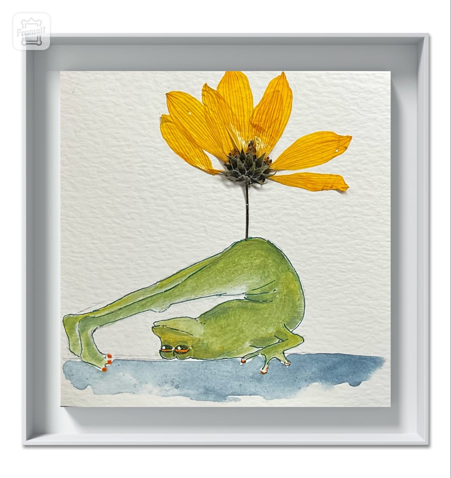 Original watercolour with pressed flower 