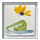 Original watercolour with pressed flower 