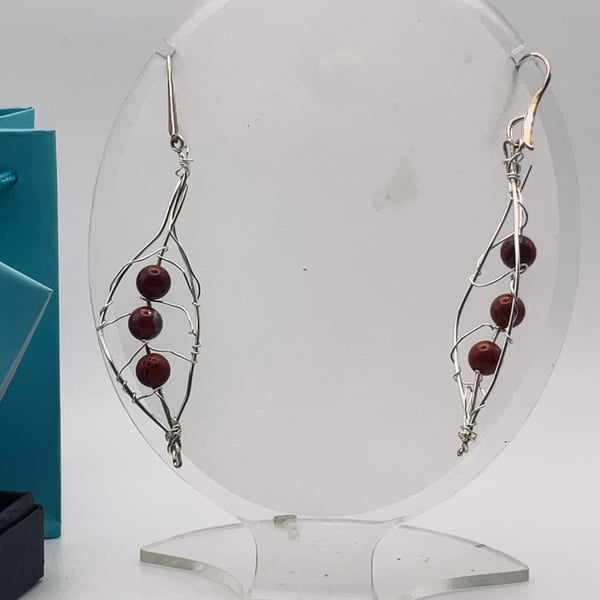 Cheery carnelian leaf shaped earrings with carnelian orange beads