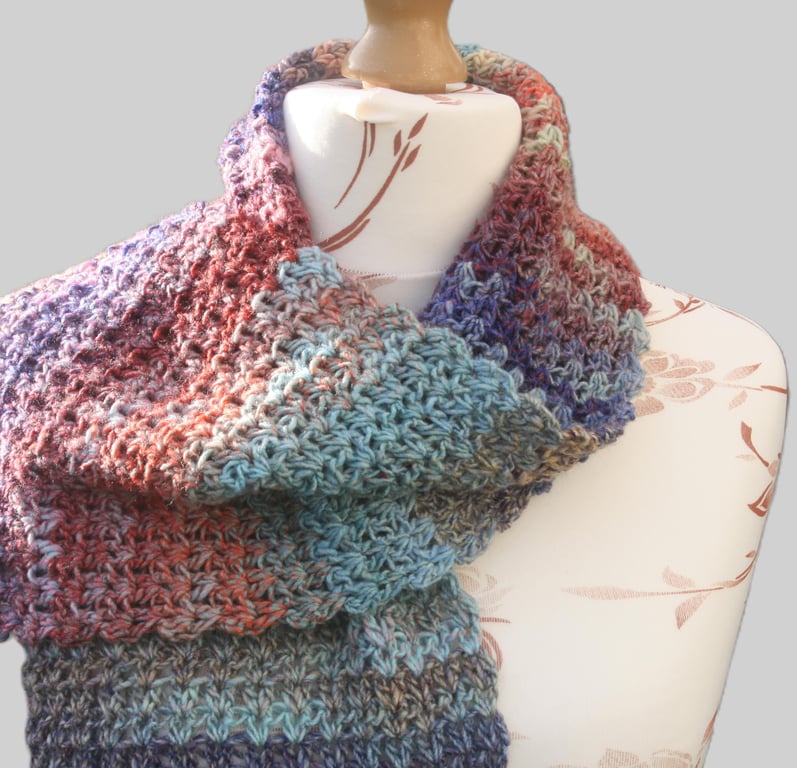 Colourful Variegated Crocheted Scarf