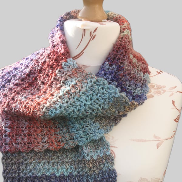 Colourful Variegated Crocheted Scarf