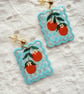 Blue Gingham Orange Summer Earrings