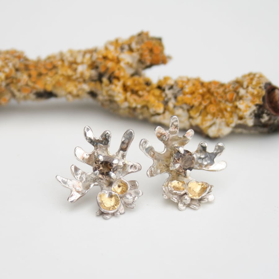 Sterling silver lichen earrings , nature inspired earrings, unique stud earrings