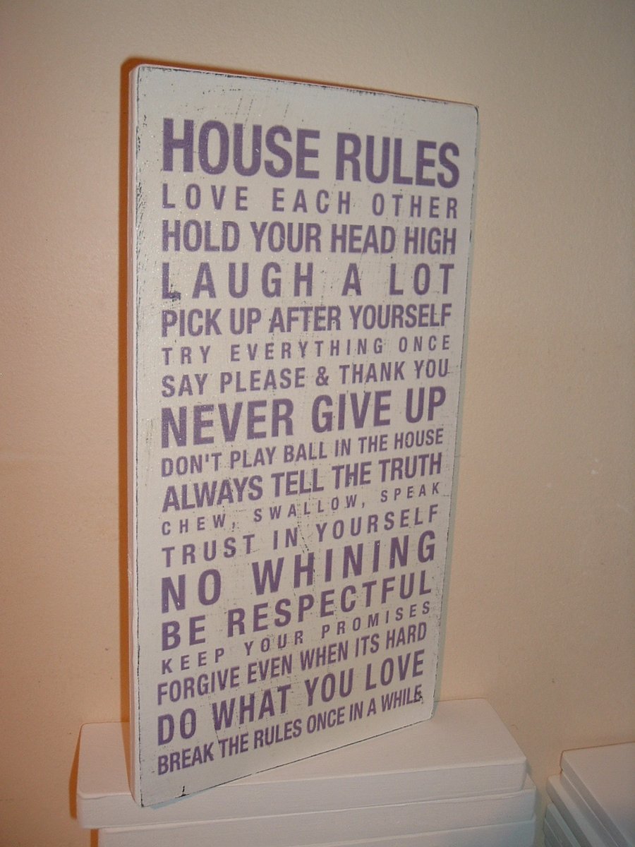 shabby chic house rules plaque sign