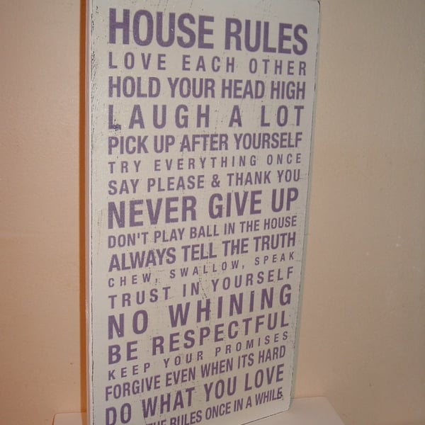 shabby chic house rules plaque sign