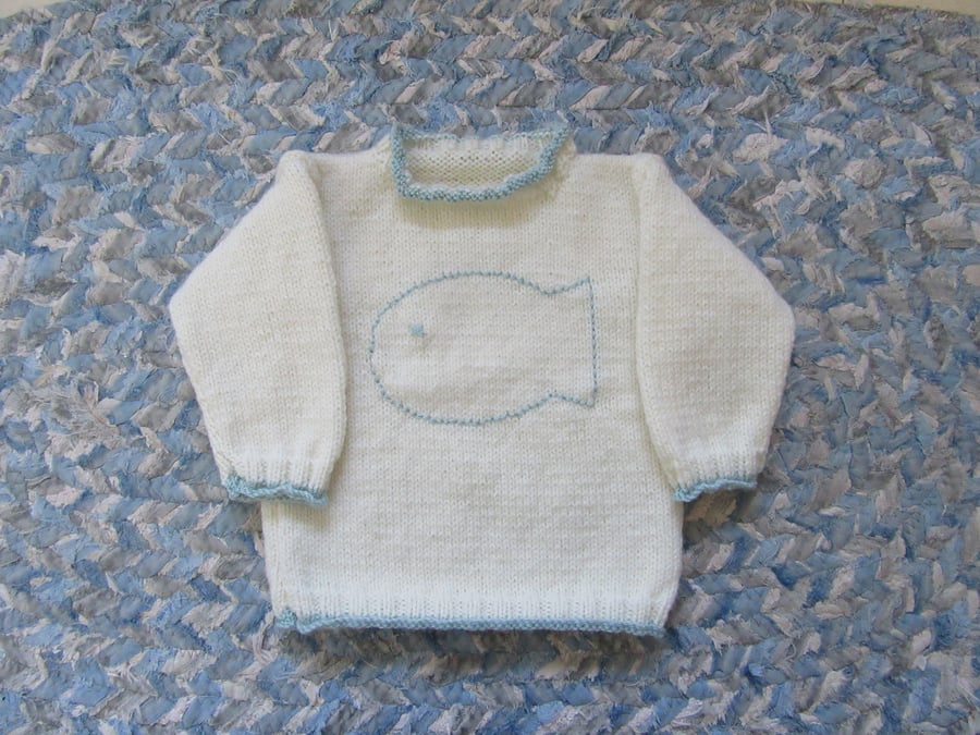Jumper - children's jumper - 2yrs - pale blue fish motif