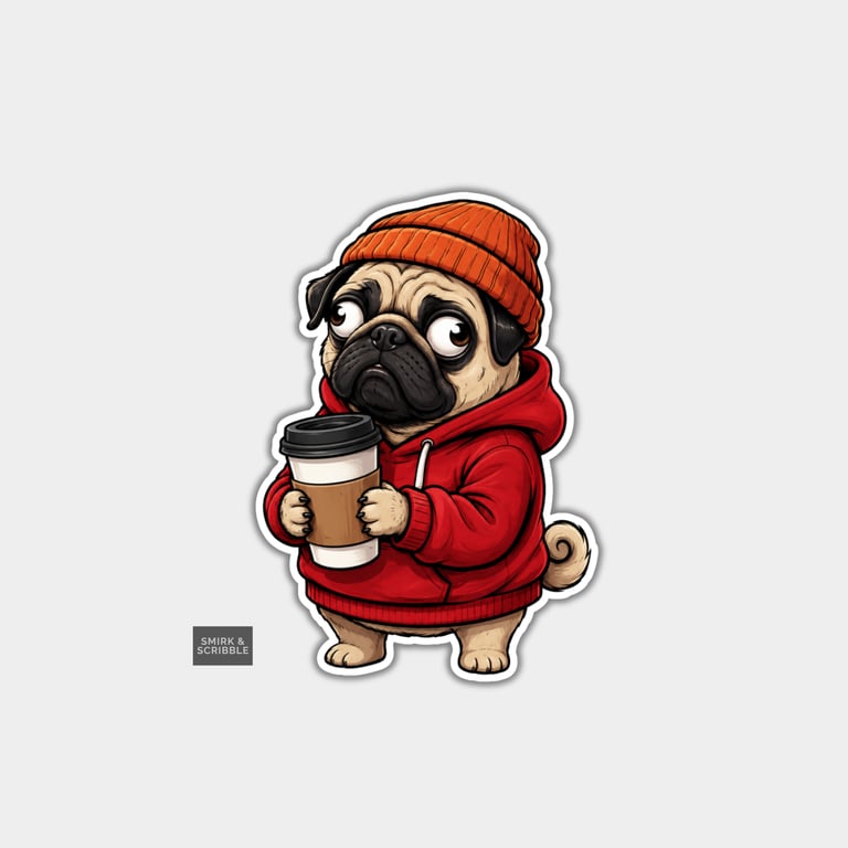Funny Christmas Sticker Vinyl Xmas Decal For Adults - Cute Pug Wearing Hoodie