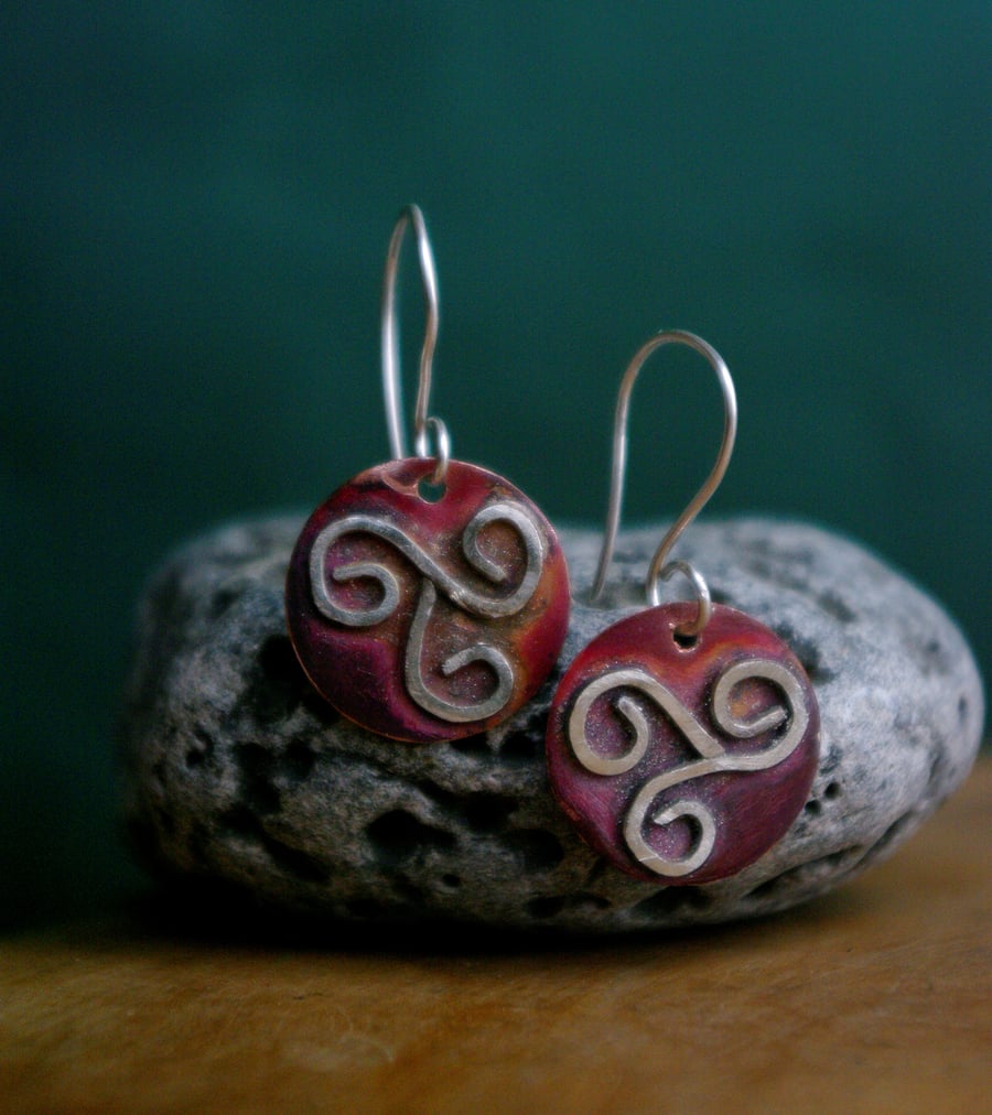 Celtic Triple Spiral Dangle Earrings