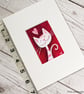 White Cat Valentine Love Hearts 2 Original Painting - Mini Artwork 55mm x 84mm - Image 4